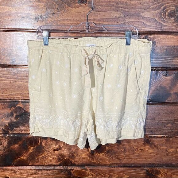 LOFT Drawstring Paperbag Waist Linen Shorts Embroidered Palm Trees & Giraffes - Picture 8 of 14